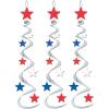 Beistle Red, Silver & Blue Star Whirls, Hanging Patriotic Decorations, USA Party Supplies, Fourth of July, Memorial Day & Themed Holiday Decor(Star Whirls – A)