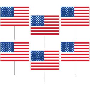 Beistle American Flag Yard Signs – 6 Pack, Small Patriotic Lawn Signs with Metal Stakes, Plastic Outdoor Flag Displays, Décor for Fourth of July, Memorial Day & Americana Events, 7½” x 11¼”