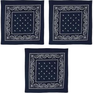 Beistle Blue Fabric Bandanas – 3 Pack, Polyester Paisley Head Scarf Squares, Western Cowboy Rodeo Festival Wearables, Country Costume Accessories, Neck Scarf Wraps & Themed Event Décor, 22″ x 22″
