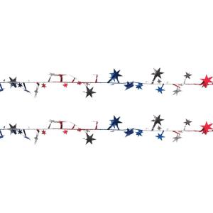 Beistle Gleam ‘N Flex Star Garlands – 2-Pack Patriotic Red, Silver, and Blue Wire Garlands with Metallic Stars for 4th of July, Memorial Day, and USA Americana Party Decorations, 25’ Each