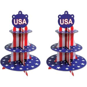 Beistle Patriotic Cupcake Stands (2 Piece), 16″, Red/White/Blue