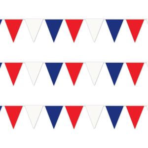 Beistle Patriotic Pennant Banners – 3 Pack, Red, White and Blue All-Weather 4th of July Hanging Porch Decorations, Independence & Memorial Day Streamers, USA Outdoor Party Supplies, 17″ x 120′