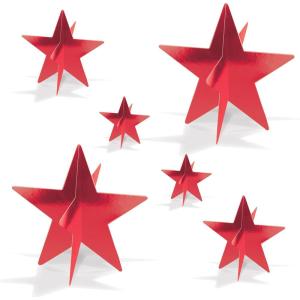Beistle Red 3-D Foil Star Centerpieces – 6 Pack, Metallic Dimensional Table Décor, Freestanding Star Accents for Patriotic Events, New Year’s Eve, Birthdays, Banquets, Celebrations & Themed Displays