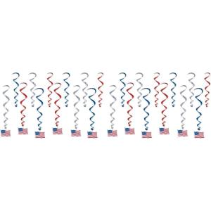 Beistle Red, Silver & Blue Star Whirls, Hanging Patriotic Decorations, USA Party Supplies, Fourth of July, Memorial Day & Themed Holiday Decor(American Flag Whirls (24-Pack))