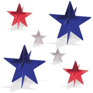 Beistle Red, Silver, and Blue 3-D Foil Star Centerpieces – 6 Pack, Dimensional Star Table Decorations, Freestanding Metallic Décor for New Year’s Eve Celebrations, July 4th Parties & Patriotic Events