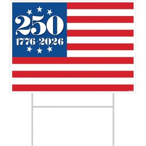 Beistle Semiquincentennial Yard Sign – American Flag Lawn Sign with Stake for United States 250th Anniversary, Plastic Outdoor Patriotic Display for Fourth of July & Americana Events, 11½” x 15½”