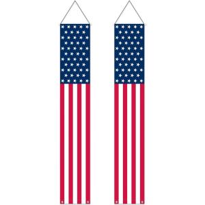 Beistle Stars & Stripes Door Panel Set – 2 Pack, Fabric American Flag Hanging Décor with Dowel Rods & Grommets, Indoor/Outdoor Patriotic Red, White & Blue Décor, 4th of July & Memorial Day, 6′ x 12¾”