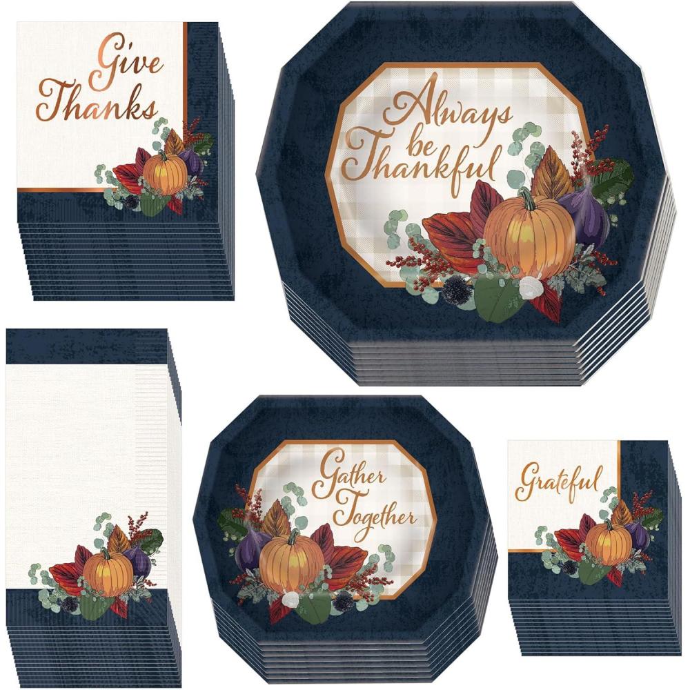 image:imageBeistle Fall Thanksgiving Tableware Bundle Autumn Harvest Pumpkin Plates Napkins and Guest Towels Seasonal Dinnerware Table Setting Pack for Holiday Friendsgiving Gatherings and Celebrations