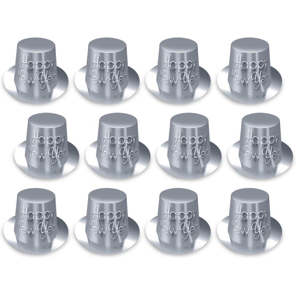 image:imageBeistle 12 Piece Silver Paper Happy New Year Top Hats NYE Party Favors Supplies for Photo Booth Props
