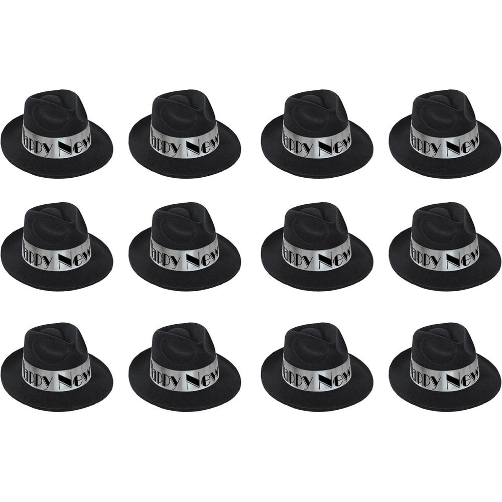 image:imageBeistle S88596BKS25AZ12 12 Piece Swing Fedoras BlackSilver12 Piece