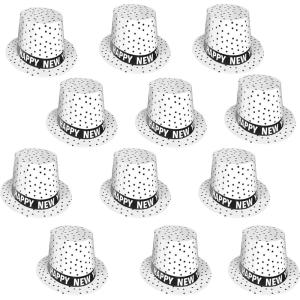 Beistle 12 Piece New Year’s Eve Hats – Festive NYE Party Supplies Favors And Accessories, Made In USA Since 1900, White/Black