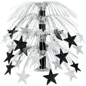 Beistle 1-Pack Star Cascade Centerpiece, 18-Inch, Black and Silver
