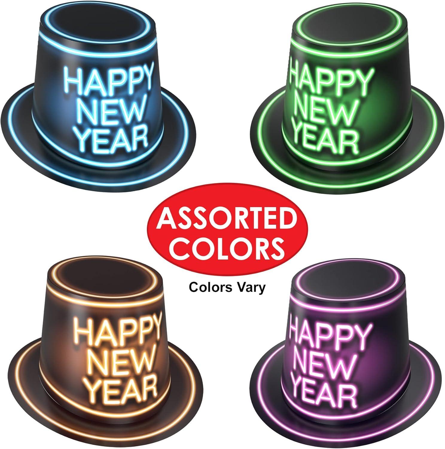 image:imageBeistle 12 Piece Glowing Neon Black Light Reactive New Years Eve Hats NYE Party Supplies Favors HNY Photo Booth Props Made In USA Since 1900