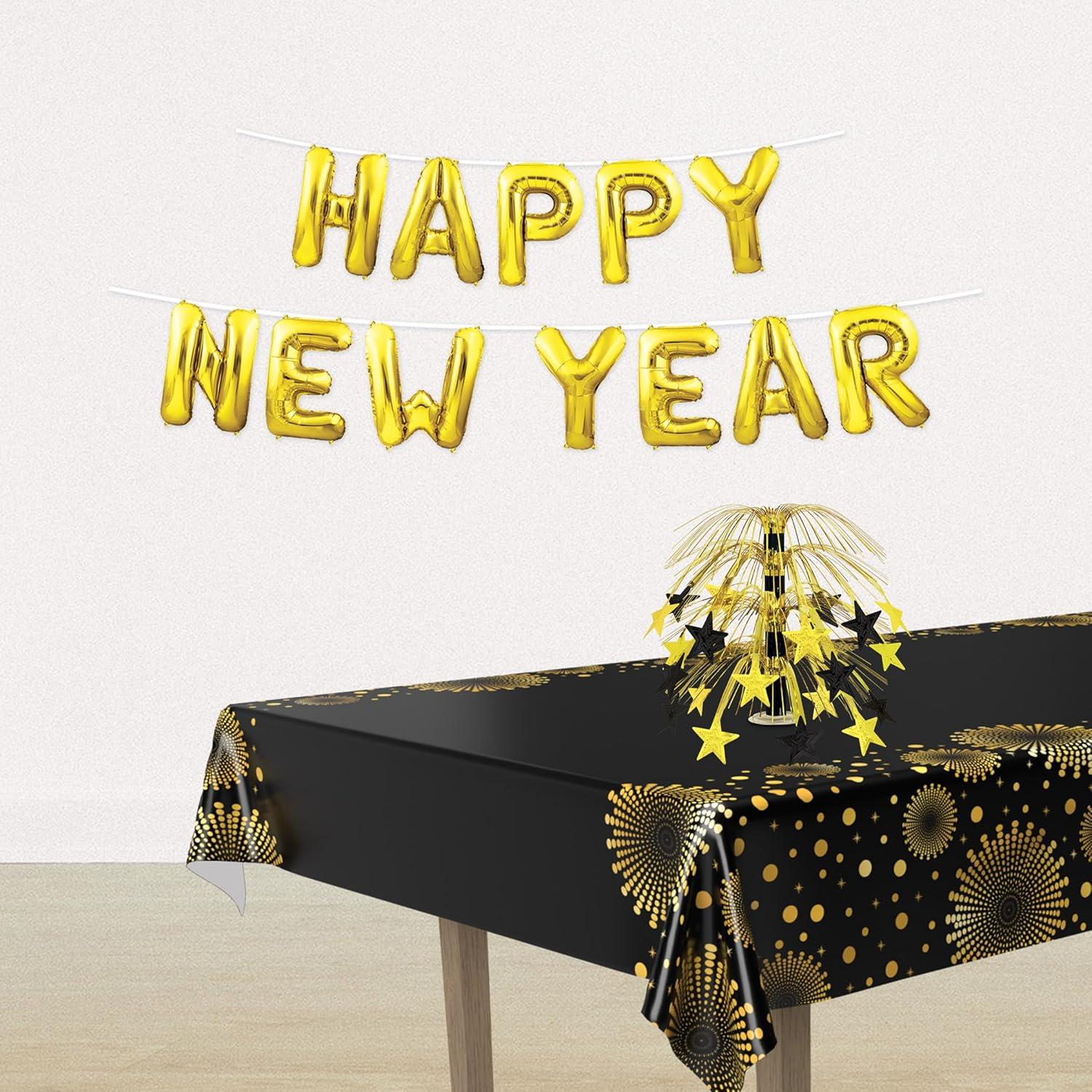 image:imageBeistle 2 Piece Gold Mylar Foil NYE Letter Balloon Banners For Happy New Year Party Decorations