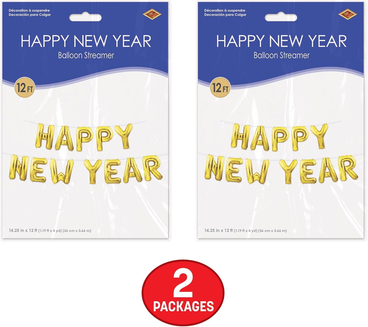 image:imageBeistle 2 Piece Gold Mylar Foil NYE Letter Balloon Banners For Happy New Year Party Decorations