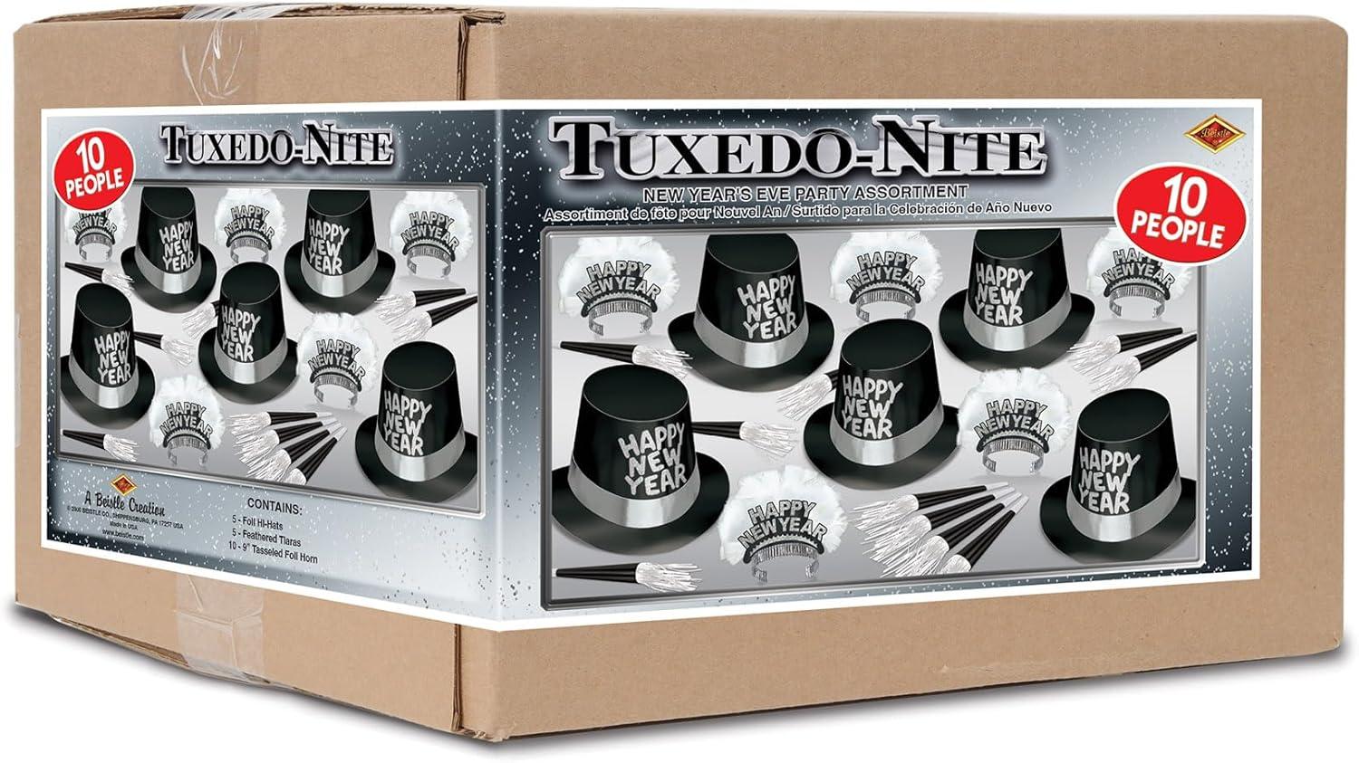 image:imageBeistle TuxedoNite New Years Eve Party Assortment for 10 People NYE Glittered Top Hats Feathered Tiaras Tassel Horns Made in USA Since 1900