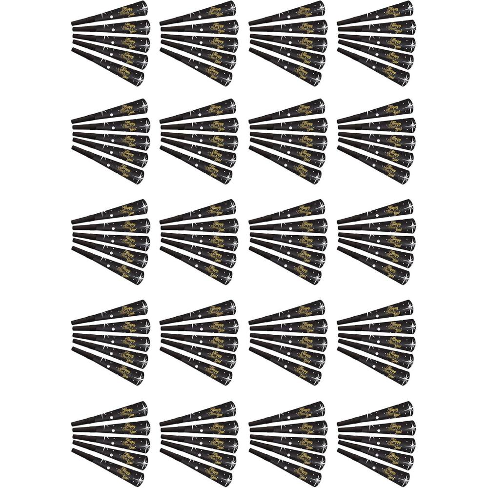 image:imageBeistle 100 Piece Happy New Year Shimmer Horns Noisemaker Party Favors and Supplies 9 BlackSilverGold