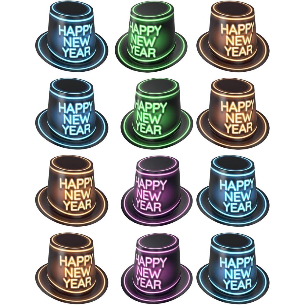 image:imageBeistle 12 Piece Glowing Neon Black Light Reactive New Years Eve Hats NYE Party Supplies Favors HNY Photo Booth Props Made In USA Since 1900