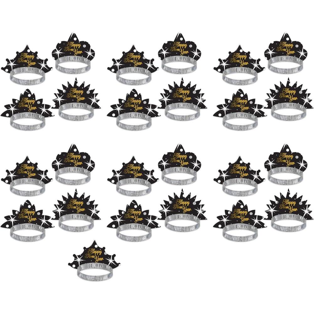 image:imageBeistle 25 Piece Happy New Year Shimmer Tiaras NYE Party Favors and Supplies One Size BlackSilverGold