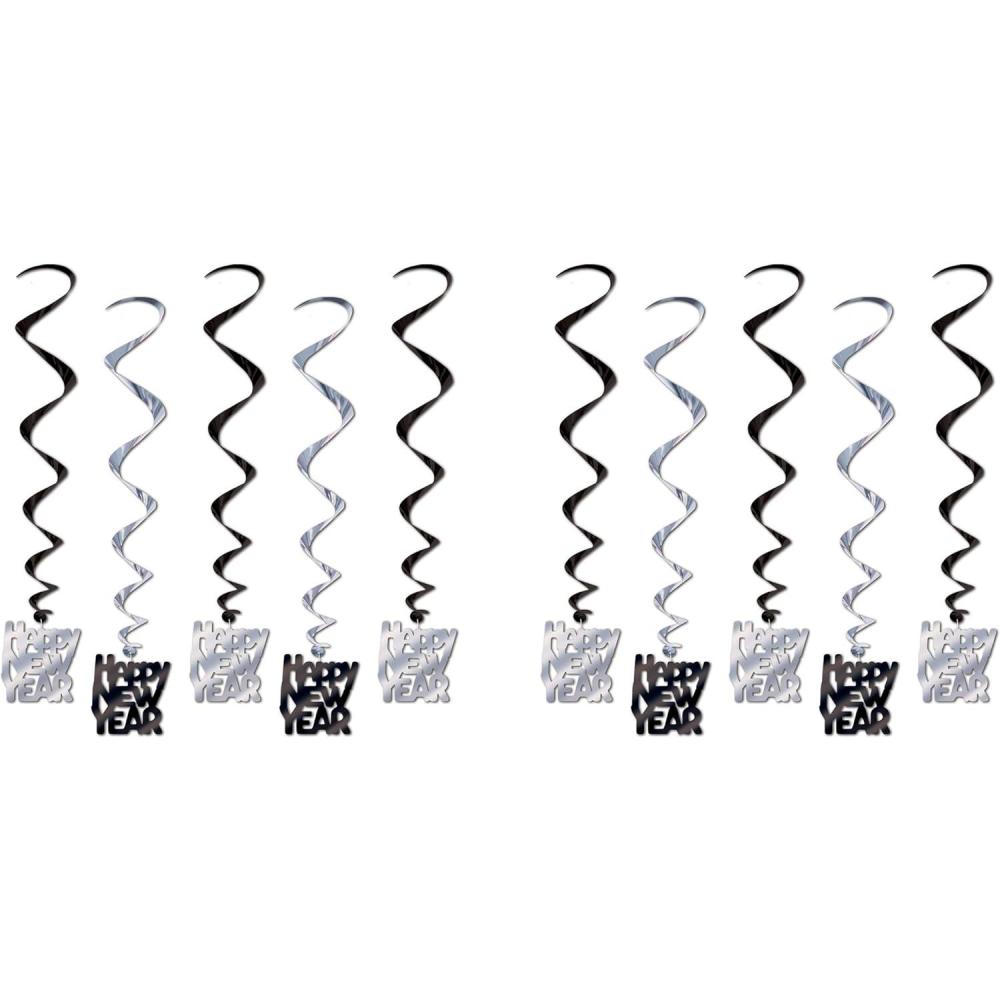 image:imageBeistle Black and Silver Happy New Year Whirls 33Inch 5 Per PackageBlackSilver10 piece