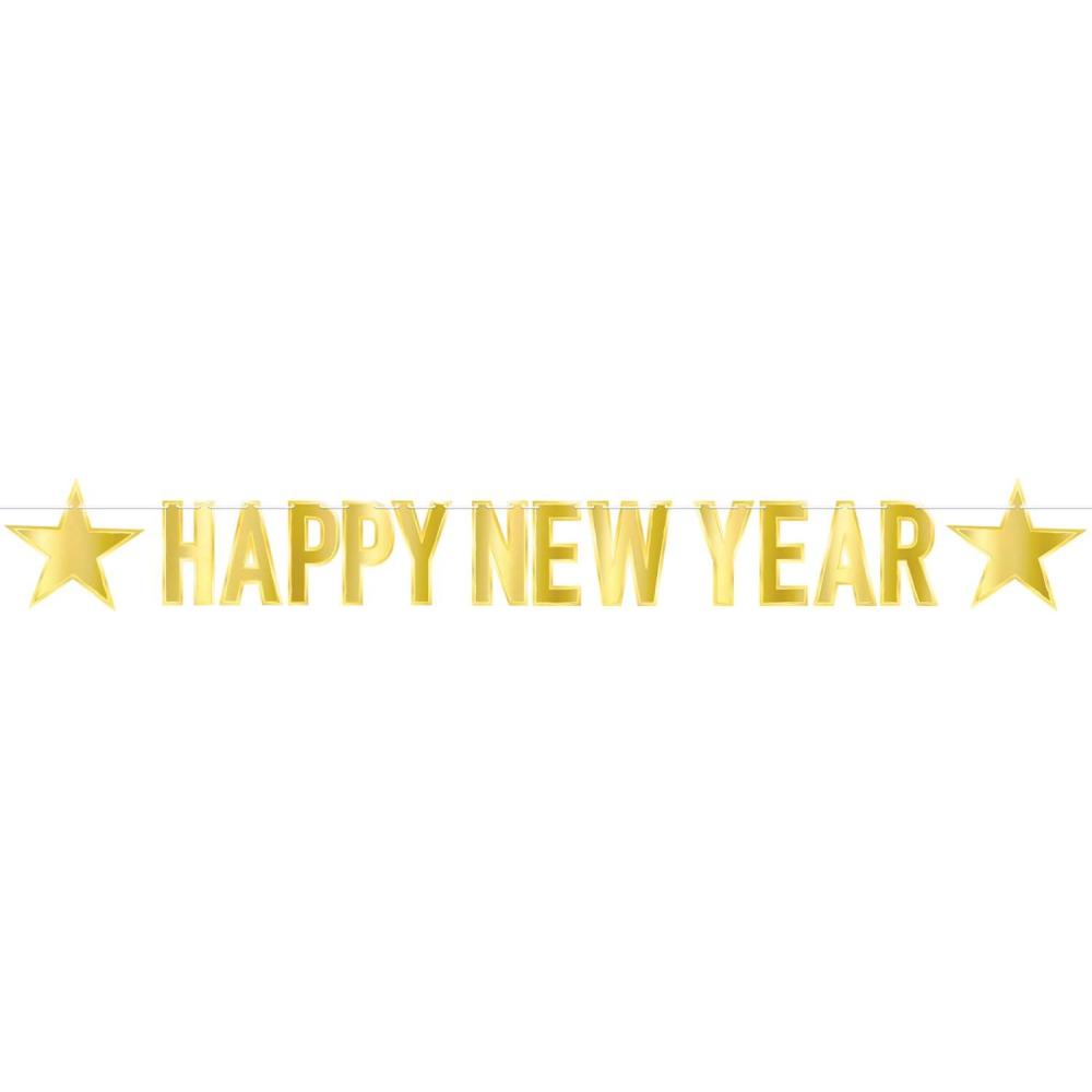 image:imageBeistle Gold Happy New Year Decorations Banner 85 x 7 Sparkling NYE Party Supplies Made In The USA Since 1900
