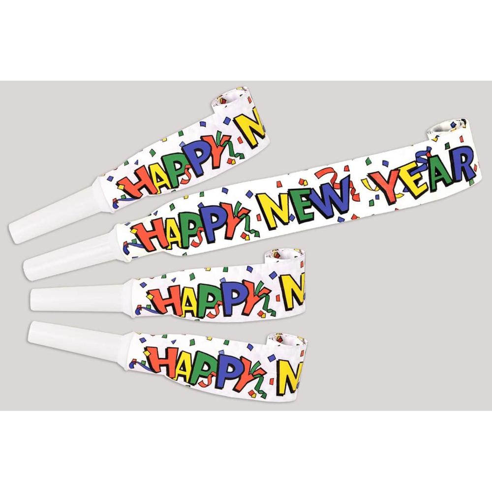 image:imageBeistle Happy New Year Blowouts 4Pack Party Noisemakers White with Colorful HNY amp Confetti Design Festive Celebration Supplies for NYE Midnight Countdown 16