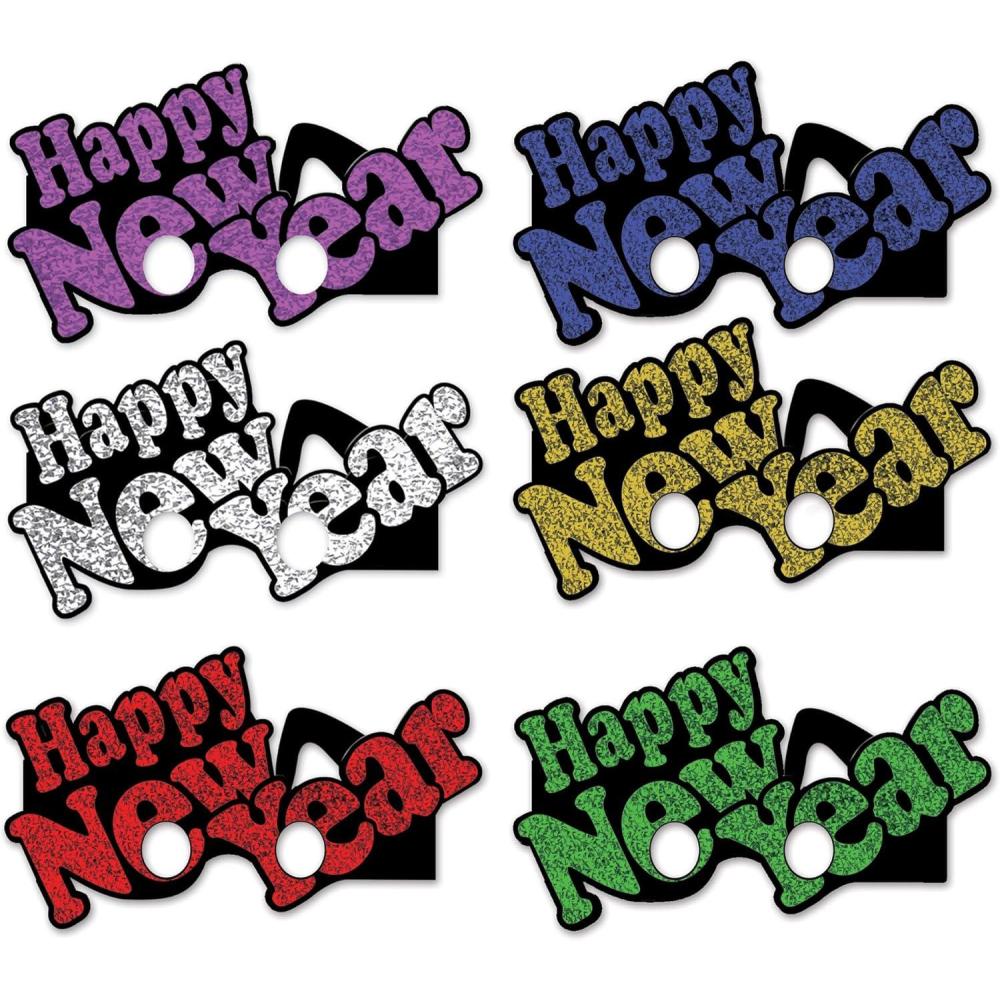image:imageBeistle Happy New Year Cardstock Paper Glittered Novelty Eye Glasses 12 Piece Party Favors One Size BlueGreenGoldPurpleRedSilver