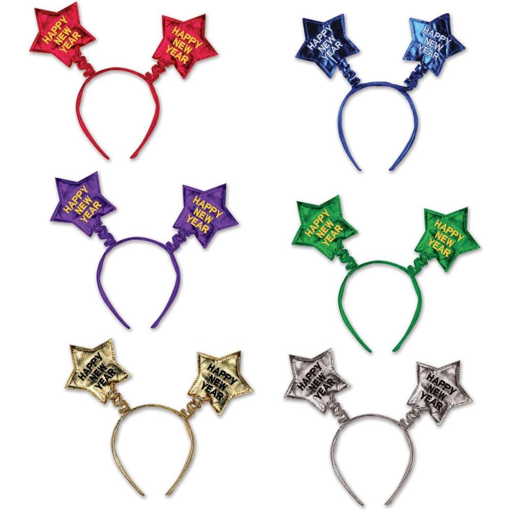 image:imageBeistle Happy New Year Headbands  Glittery Star Boppers and Sparkling Fabric Top Hats New YearsHappy New Year Star Boppers  6 Pack
