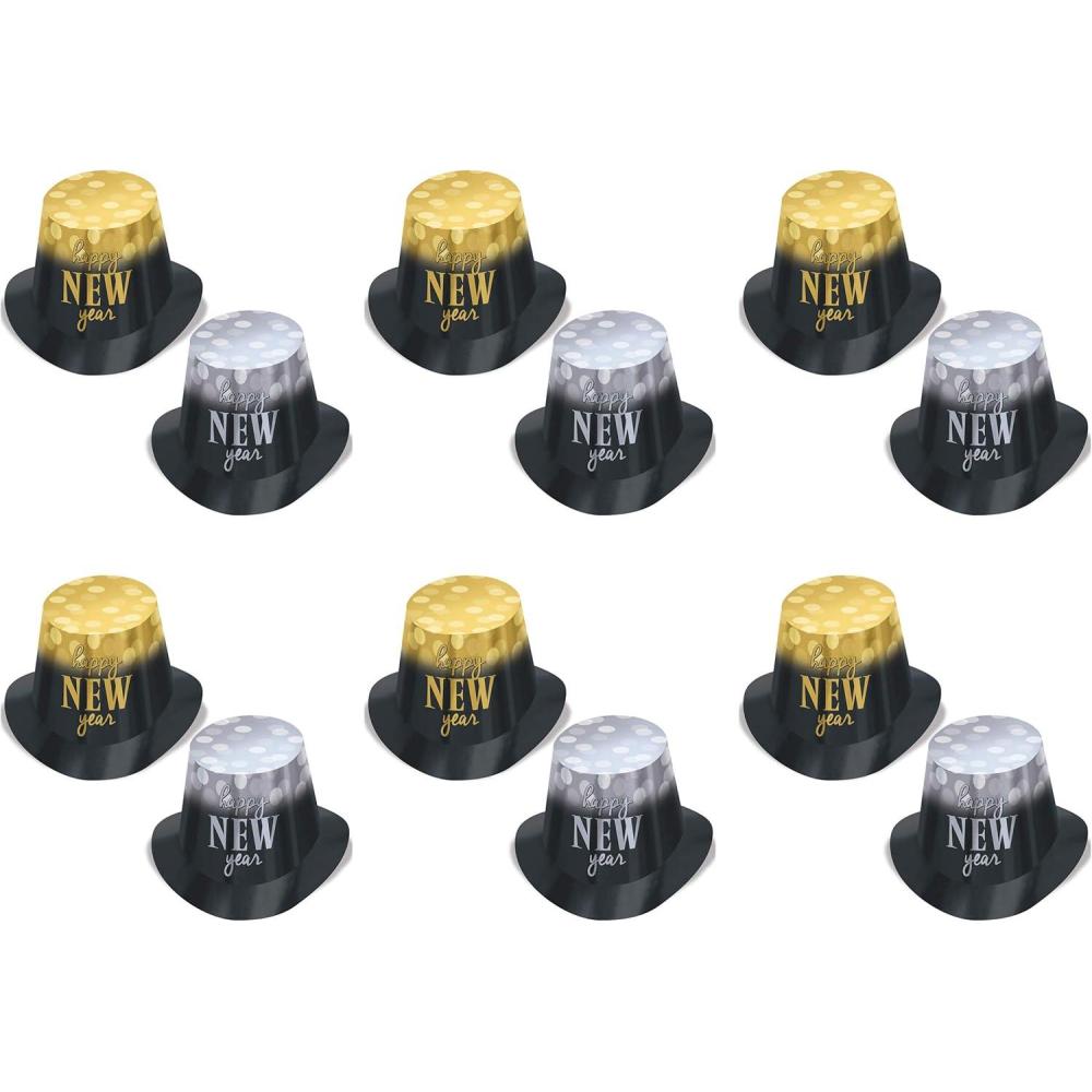 image:imageBeistle Happy New Year Lights HiHats Set of 12 Festive Foil Party Favors Glamorous NYE Accessories for Countdown Celebrations and Events One Size BlackGoldSilver
