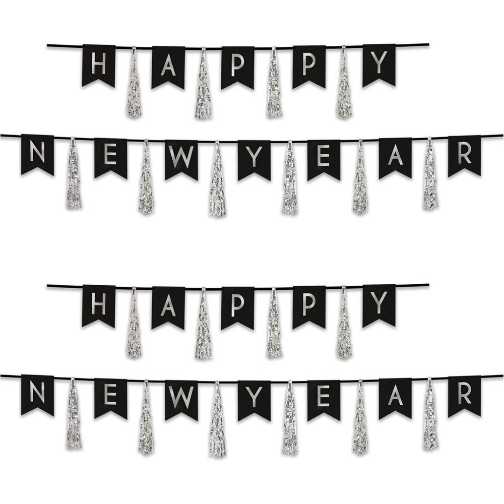 image:imageBeistle Happy New Year Tassel Streamer 2 Piece 13 x 6 amp 13 x 9 BlackSilver