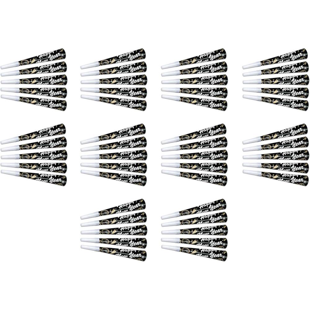 image:imageBeistle Happy New Year Tymes Horns 50 Piece Celebration Party Favors 9 BlackSilverGoldWhite