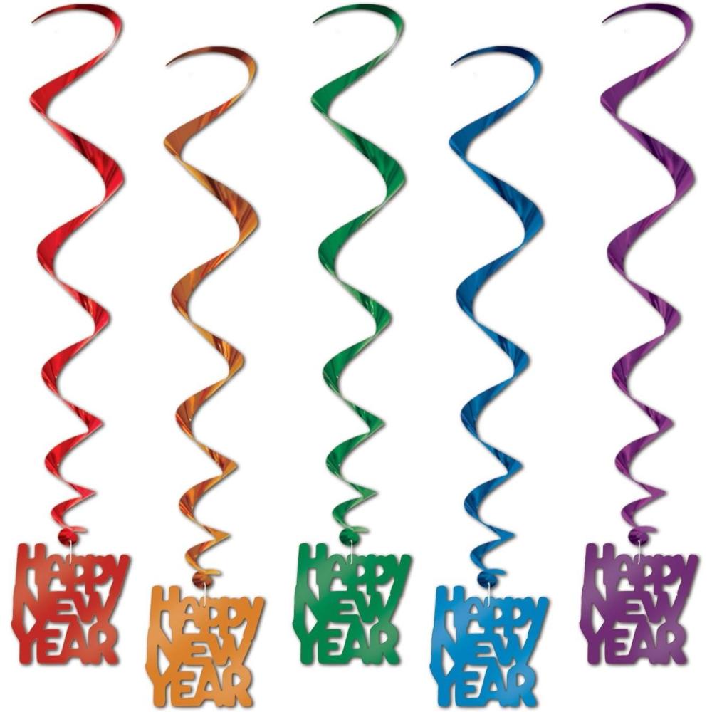image:imageBeistle Happy New Year Whirls 5 Count Black and Gold Metallic Hanging NYE Decorations with HNY Cutouts Festive New Years Eve Celebration Party Dcor 33Assorted