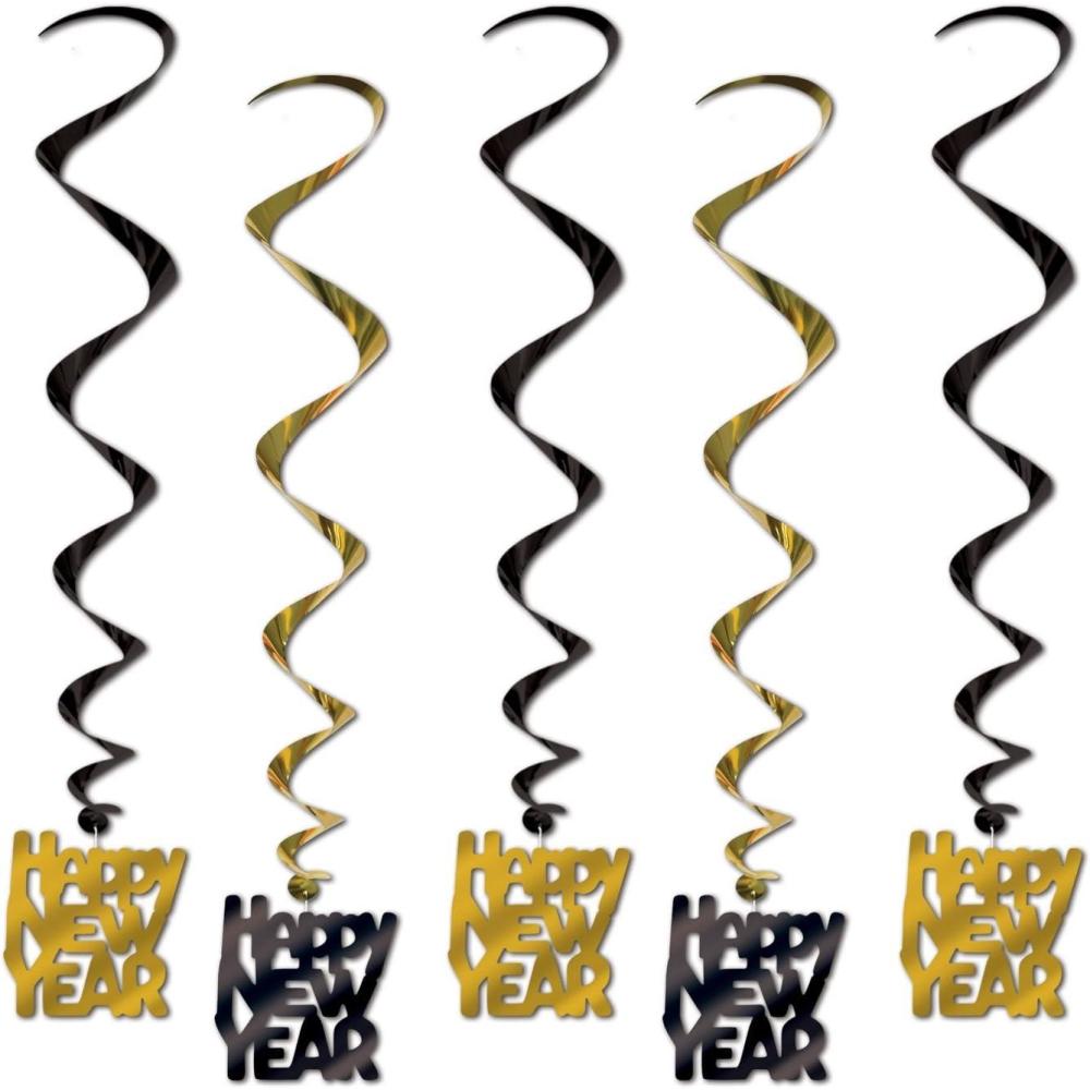 image:imageBeistle Happy New Year Whirls 5 Count Black and Gold Metallic Hanging NYE Decorations with HNY Cutouts Festive New Years Eve Celebration Party Dcor 33BlackGold