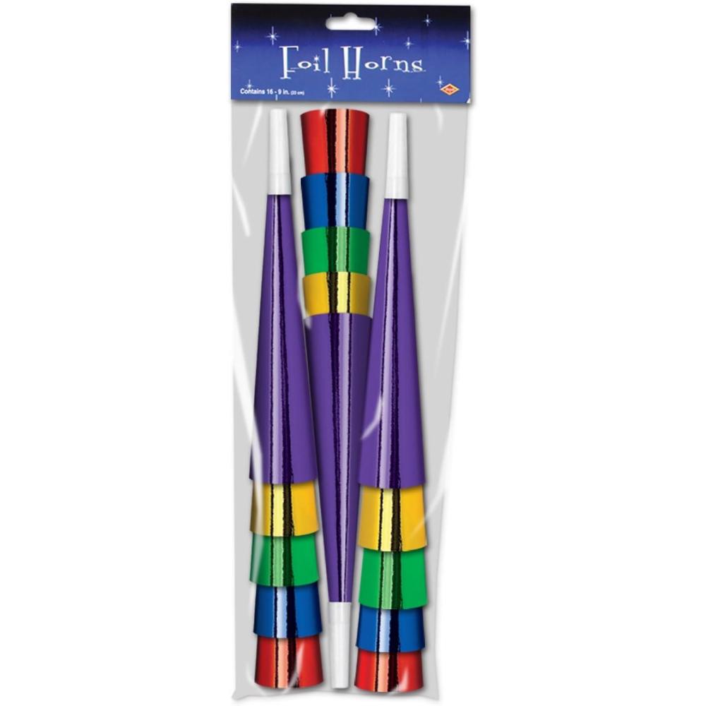 image:imageBeistle Packaged Multicolor Foil Horns Party Favors 9Inch 15 Per PackageMulti Color
