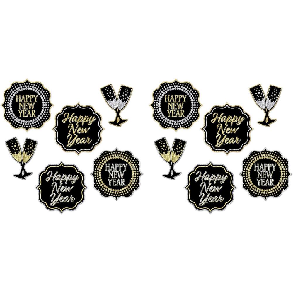 image:imageBeistle Prismatic Happy New Years Eve Party Signs 12 Piece Wall Decorations 75  10 BlackGoldSilver