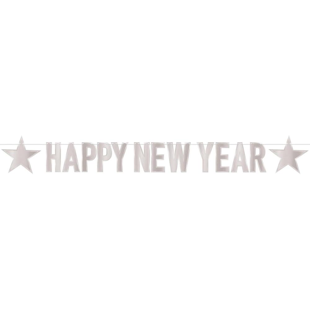 image:imageBeistle Silver Happy New Year Decorations Banner 85 x 7 Sparkling NYE Party Supplies Made In The USA Since 1900