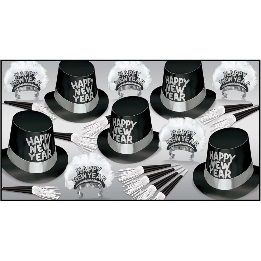image:imageBeistle TuxedoNite New Years Eve Party Assortment for 10 People NYE Glittered Top Hats Feathered Tiaras Tassel Horns Made in USA Since 1900
