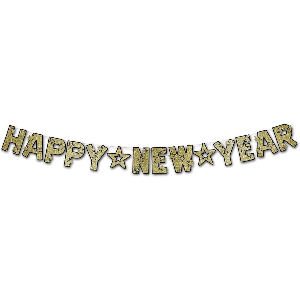 image:imageGlittered Happy New Year Streamer black amp gold Party Accessory 1 count 1Pkg
