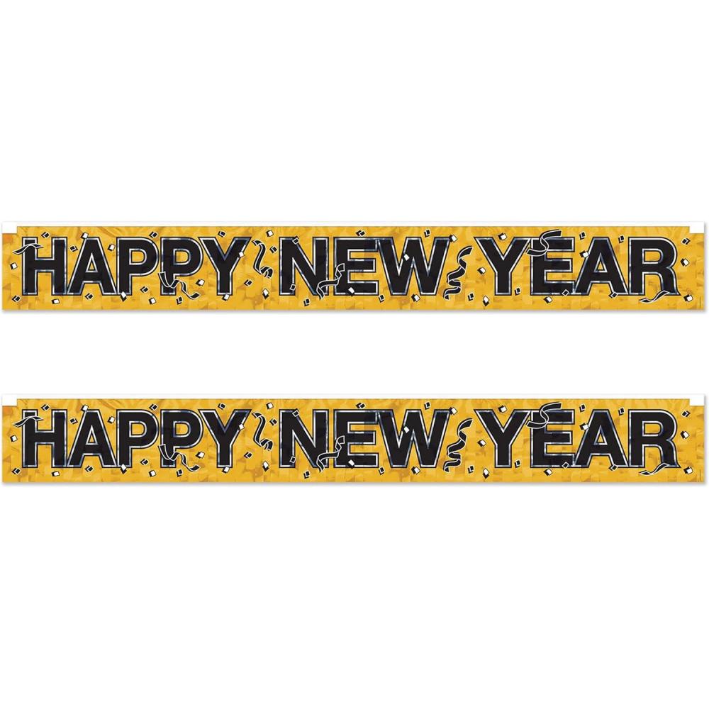 image:imageMetallic Plastic Fringed 1 Ply Hanging Banner Signs 2 Piece New Years Eve Decorations