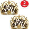 Beistle 2 Piece Black & Gold Plastic Happy New Year Tiaras with Combs Attached, NYE Party Favors for Photo Booth Props