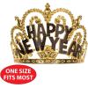 Beistle 2 Piece Black & Gold Plastic Happy New Year Tiaras with Combs Attached, NYE Party Favors for Photo Booth Props