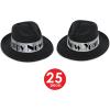 Beistle 25-Person Swing Fedora, Black/Silver Happy New Years Retro Hat with Black Foil Band, Roaring 20’s Headwear for NYE Celebrations, One Size