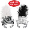 Beistle 50-Person Chicago Swing Tiaras, Black & White Headdresses with Feathers, 1920s NYE Accessories & New Years Eve Flapper Headwear