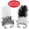 Beistle 50-Person Chicago Swing Tiaras, Black & White Headdresses with Feathers, 1920s NYE Accessories & New Years Eve Flapper Headwear