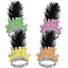 Beistle 50-Person Swing Tiaras, Neon Colored Headdresses with Black Feathers, 1920s NYE Accessories & New Years Eve Flapper Headwear