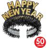 Beistle Black and Gold Happy New Year Regal Tiaras – 50-Pack Glittered NYE Headbands with Metallic Fringe and Crown Design for Midnight Celebrations, Countdown Events and HNY Party Supplies(Classic)