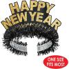 Beistle Black and Gold Happy New Year Regal Tiaras – 50-Pack Glittered NYE Headbands with Metallic Fringe and Crown Design for Midnight Celebrations, Countdown Events and HNY Party Supplies(Classic)