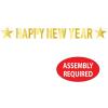 Beistle Gold Happy New Year Decorations Banner, 8.5” x 7’- Sparkling NYE Party Supplies, Made In The USA Since 1900