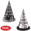 Beistle Happy New Year Party Hats for 25 – Black and Silver Cone Hats with Star Design, Fringe Trim, and Elastic Bands, Festive NYE Headwear for Countdown Events, Midnight Celebrations Parties