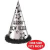 Beistle Happy New Year Party Hats for 25 – Black and Silver Cone Hats with Star Design, Fringe Trim, and Elastic Bands, Festive NYE Headwear for Countdown Events, Midnight Celebrations Parties